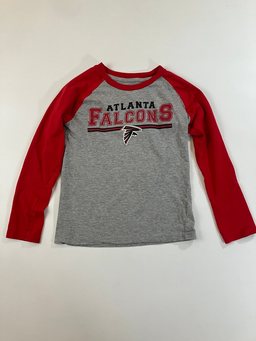 Atlanta Falcons Boys Small 8 Long Sleeve Shirt Gray Red NFL Football Raglan